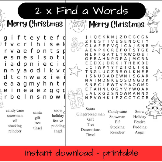 Printable Christmas colouring in word search / find a word
