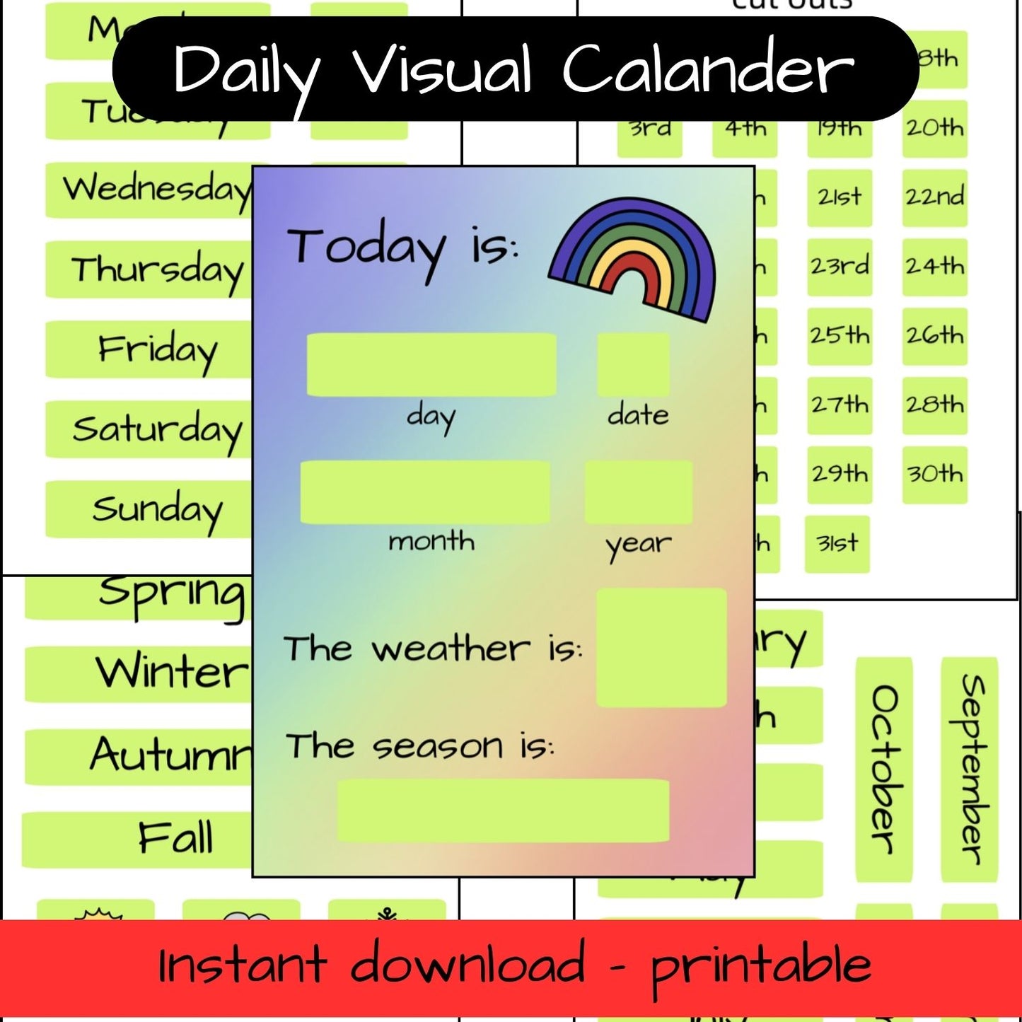 Daily visual calendar with weather - poster - day, date, month, year