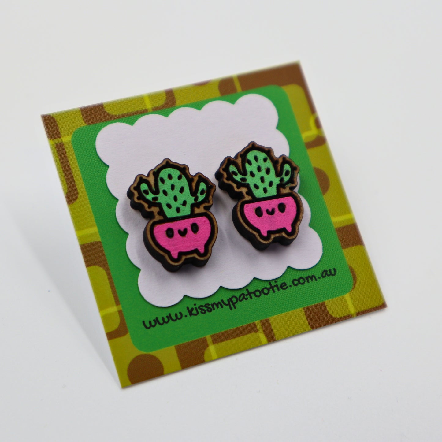 Succulent / cactus wooden earrings - hand painted