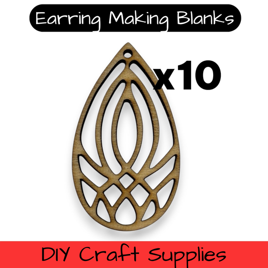 Wooden Teardrop Earring Blanks for DIY Jewellery Making, dangles - 10pc Laser Cut Pieces