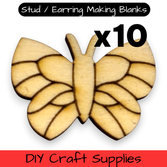 Wooden Animal Earring Blanks for DIY Jewellery Making, scrapbooking - Studs - 10pc Laser Cut Set