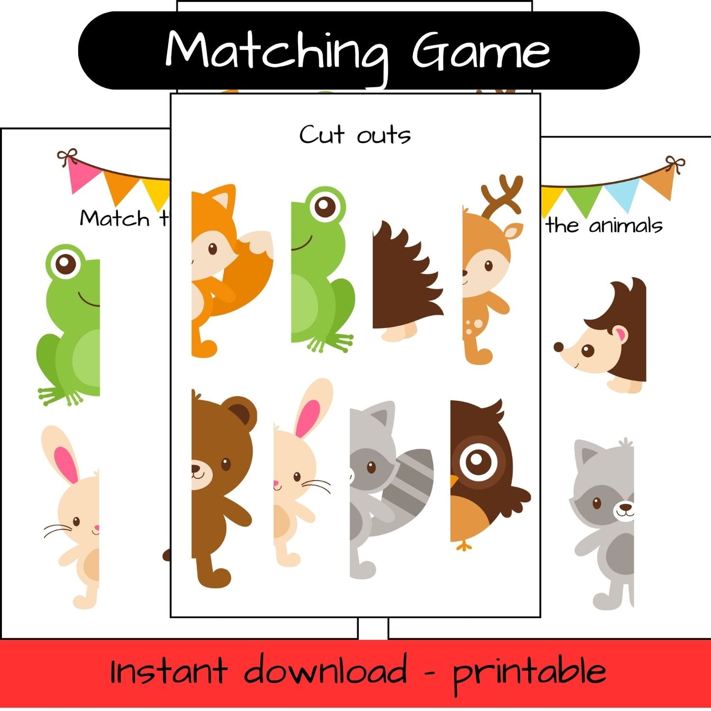 Printable Woodland Animal activity sheets - Matching puzzle