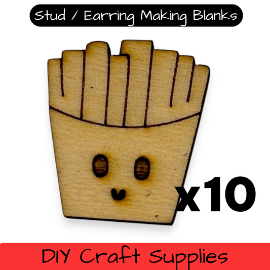 Wooden Food Earring Blanks for DIY Jewellery Making, scrapbooking - Studs - 10pc Laser Cut Pieces