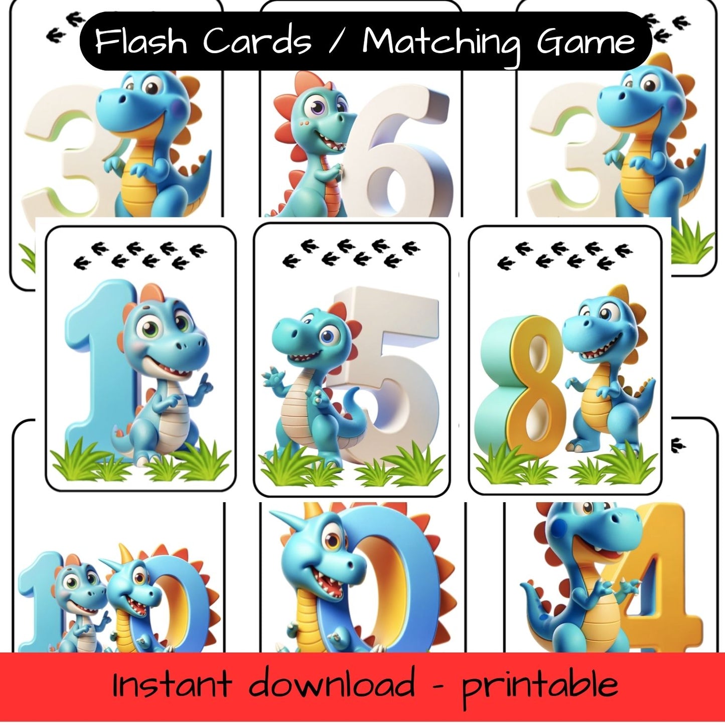 Printable Dinosaur Numbers activity - 0 to 10, matching game