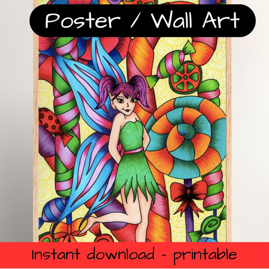 Printable kids wall art - lollypop fairy