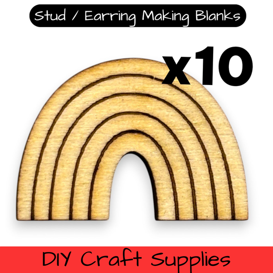 Wooden Rainbow Earring Blanks for DIY Jewellery Making, scrapbooking - Studs - 10pc Laser Cut Pieces