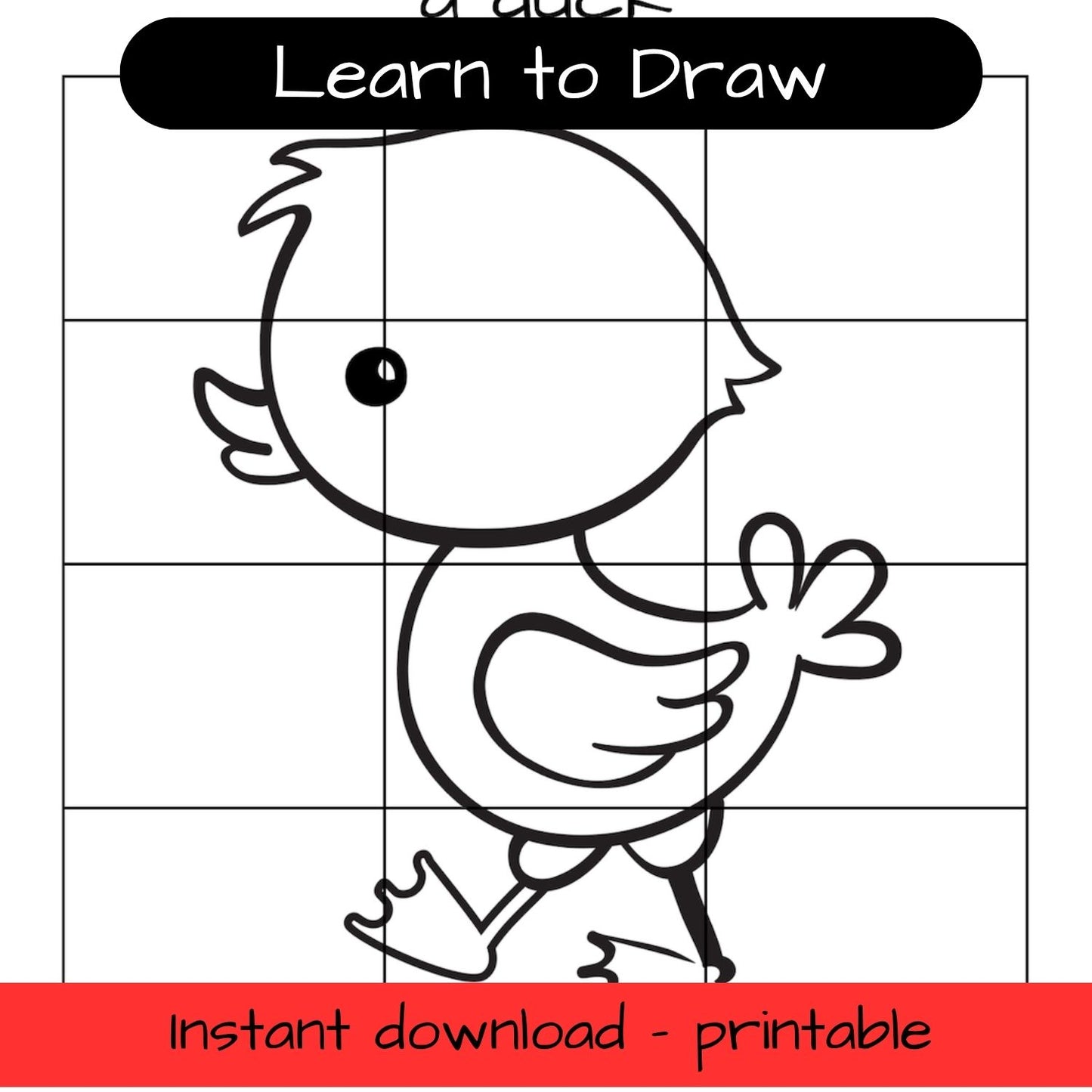 Learn to Draw - Duckling- printable grid drawing activity