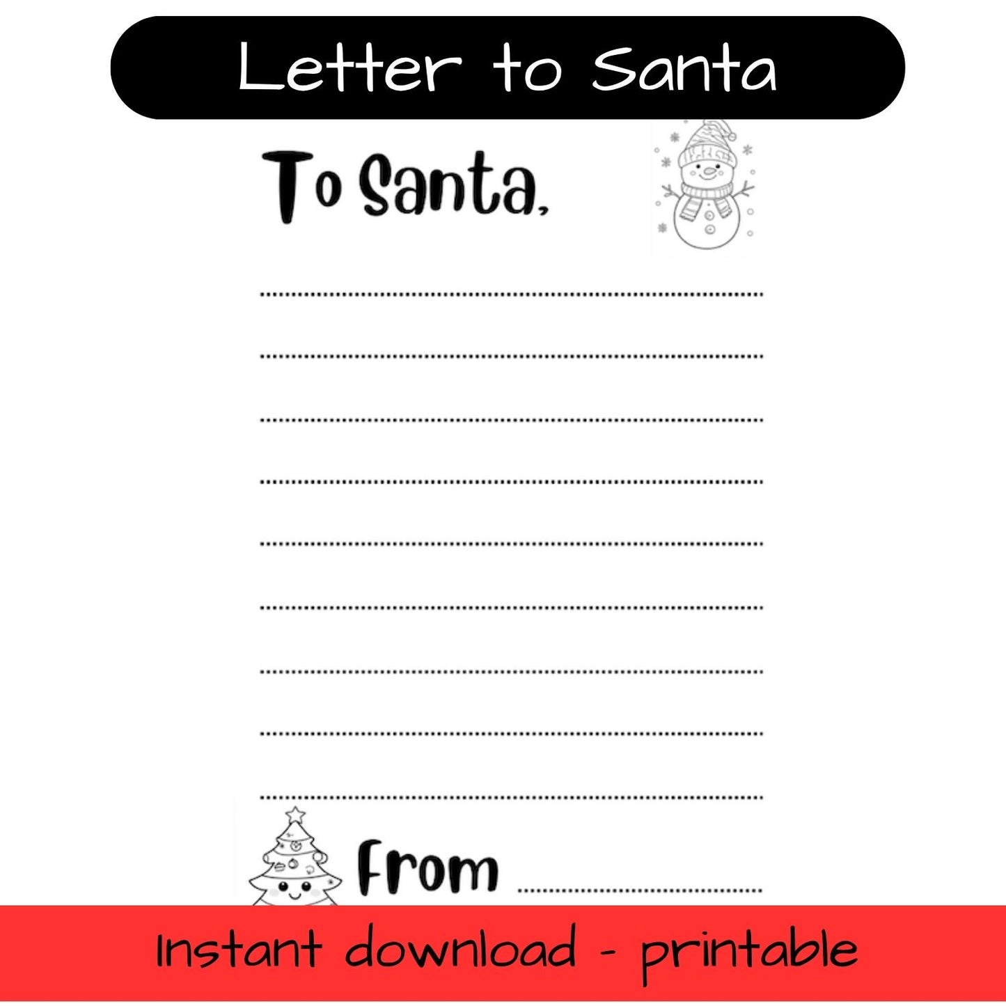 Printable Christmas 'Letter to Santa' - envelope inc