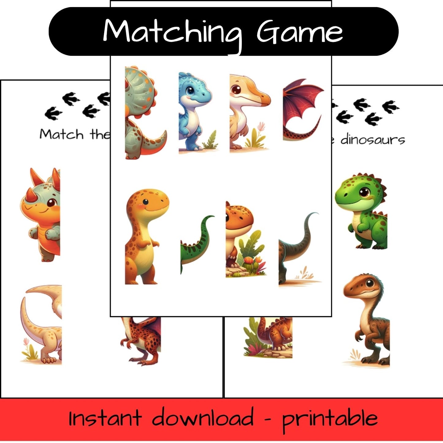 Printable Dinosaur activity sheets - Matching puzzle