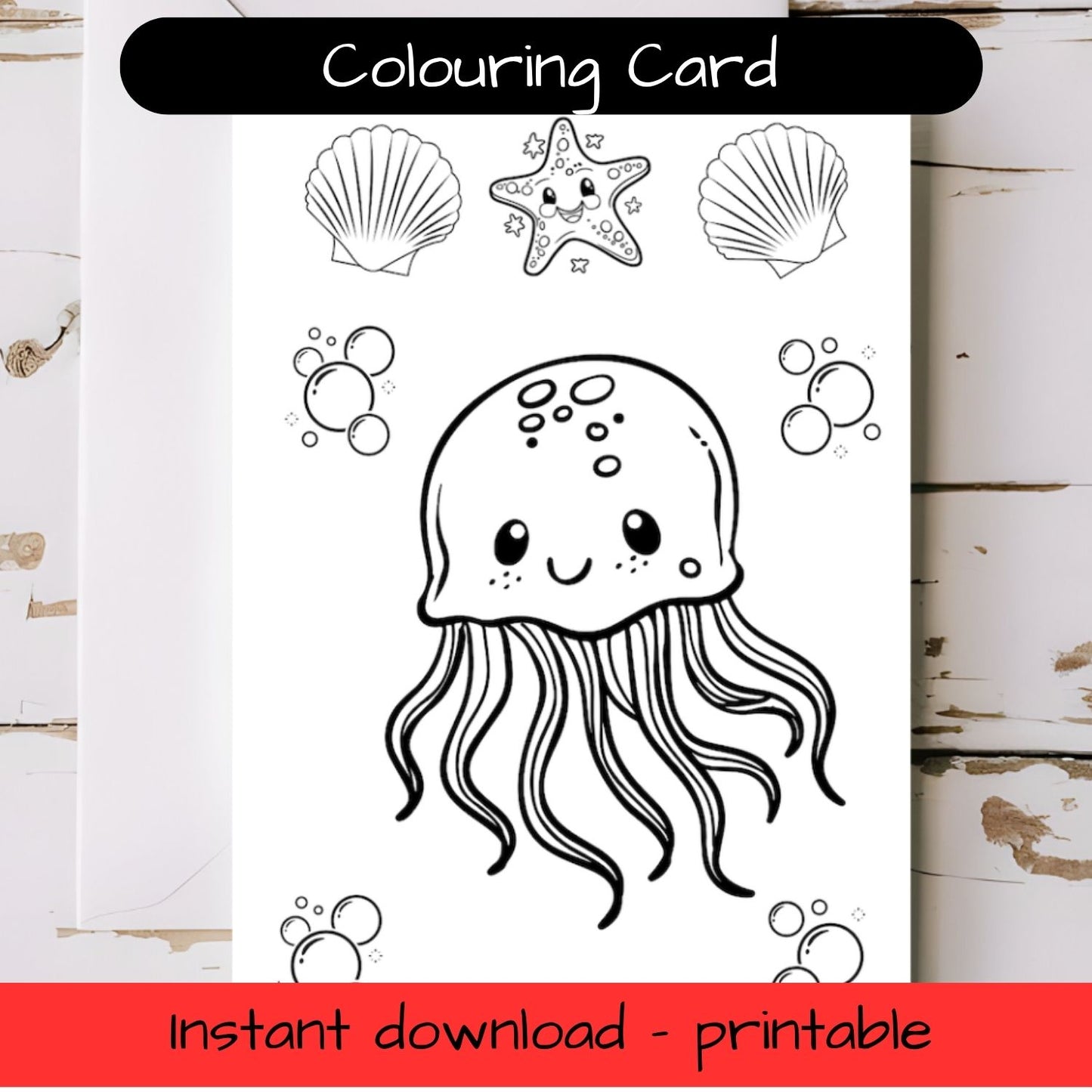 Jellyfish greeting card with envelope - printable