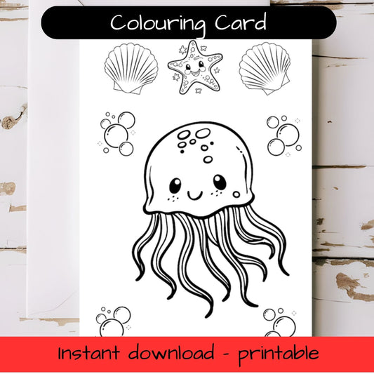 Jellyfish greeting card with envelope - printable