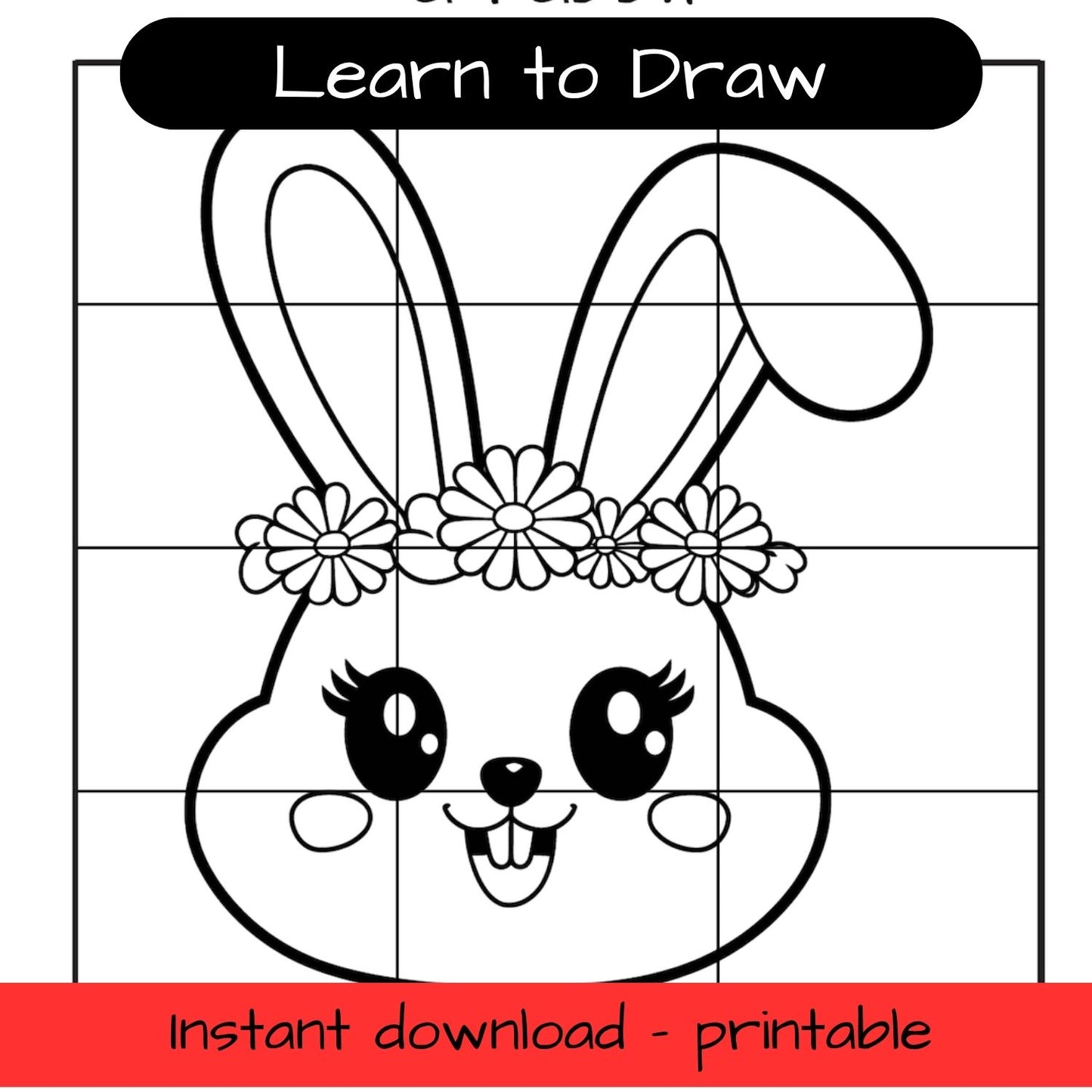 Learn to Draw - Rabbit - Easter printable grid drawing activity