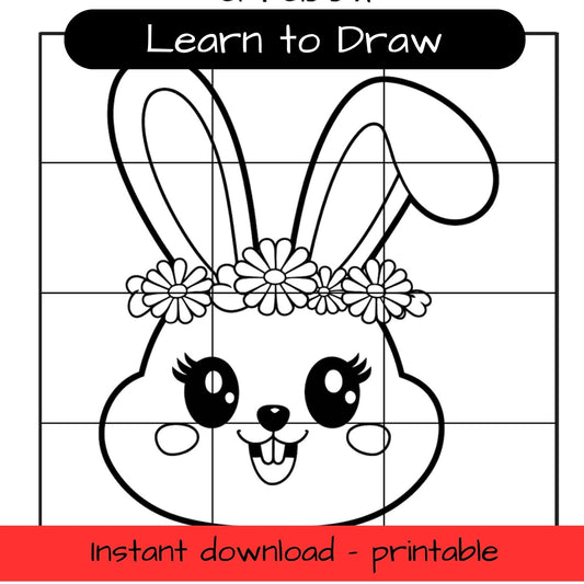 Learn to Draw - Rabbit - Easter printable grid drawing activity