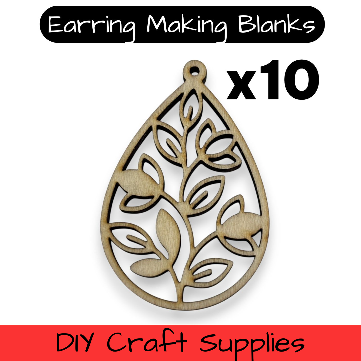 Wooden Teardrop Earring Blanks for DIY Jewellery Making, dangles - 10pc Laser Cut Pieces