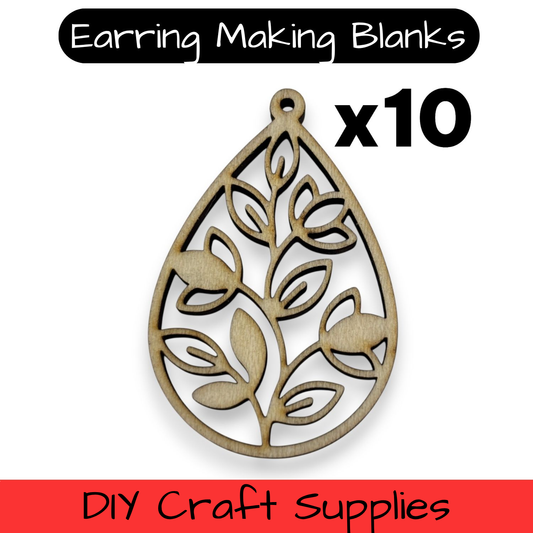 Wooden Teardrop Earring Blanks for DIY Jewellery Making, dangles - 10pc Laser Cut Pieces
