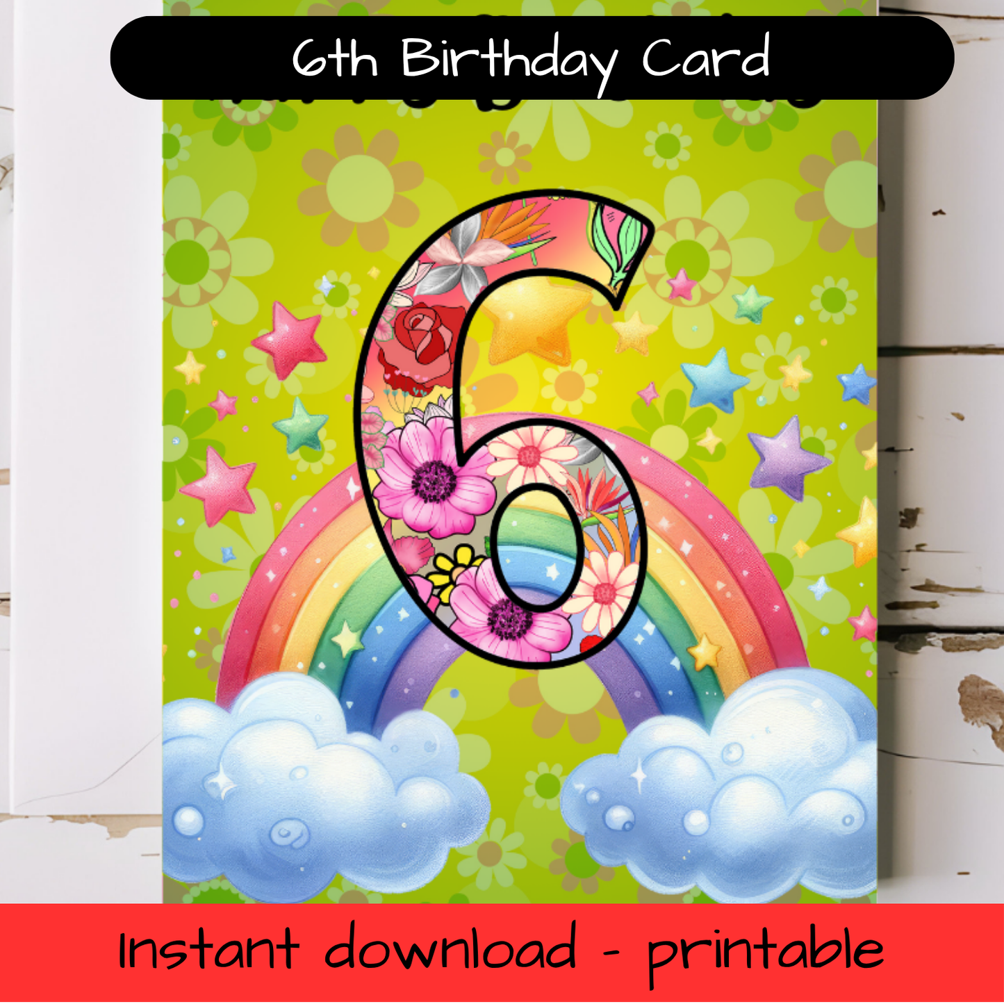Birthday Greeting card with envelope - 6 years old - printable