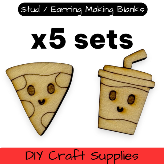Wooden Food Earring Blanks for DIY Jewellery Making, scrapbooking - Studs - 10pc Laser Cut Pieces