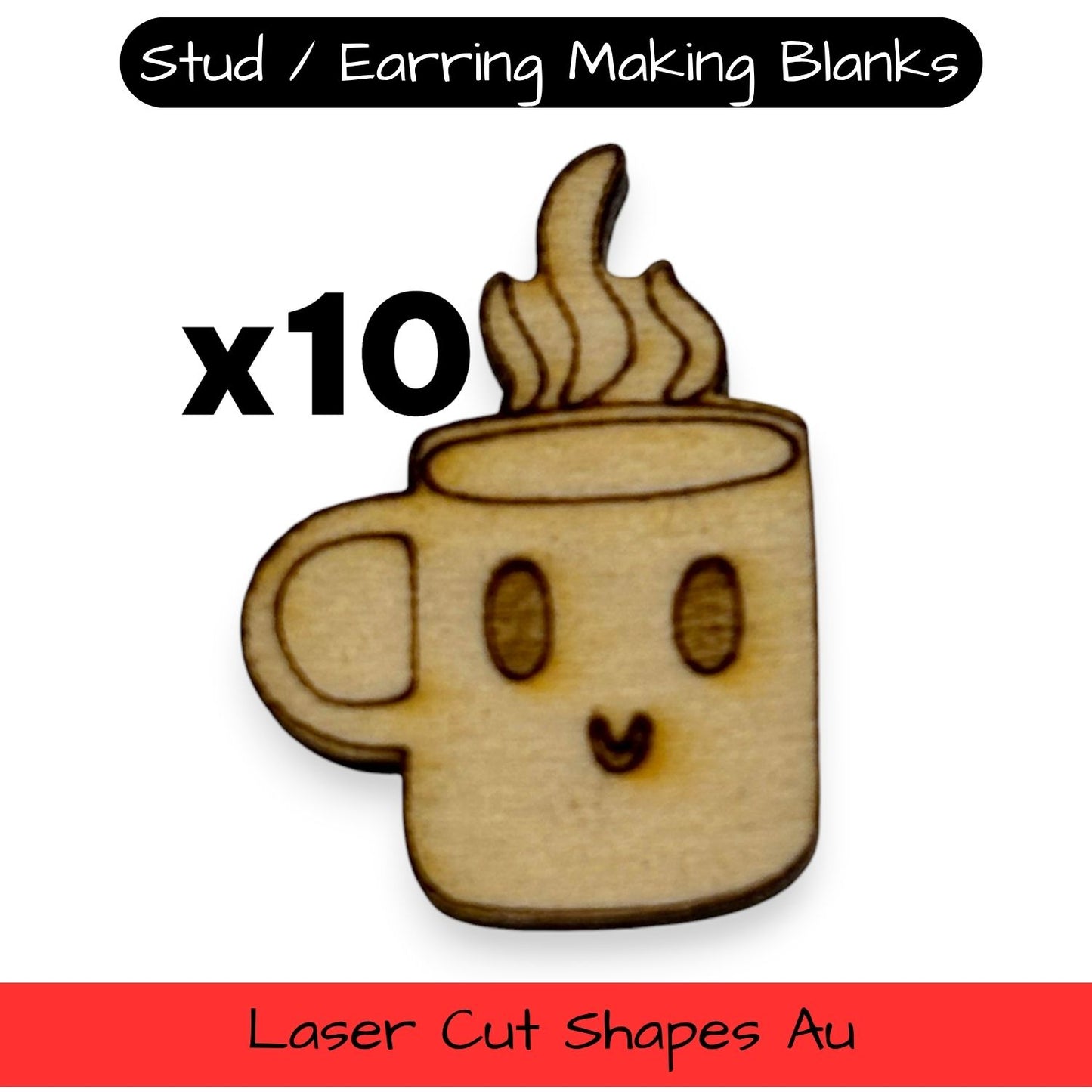 Wooden Food Earring Blanks for DIY Jewellery Making, scrapbooking - Studs - 10pc Laser Cut Set