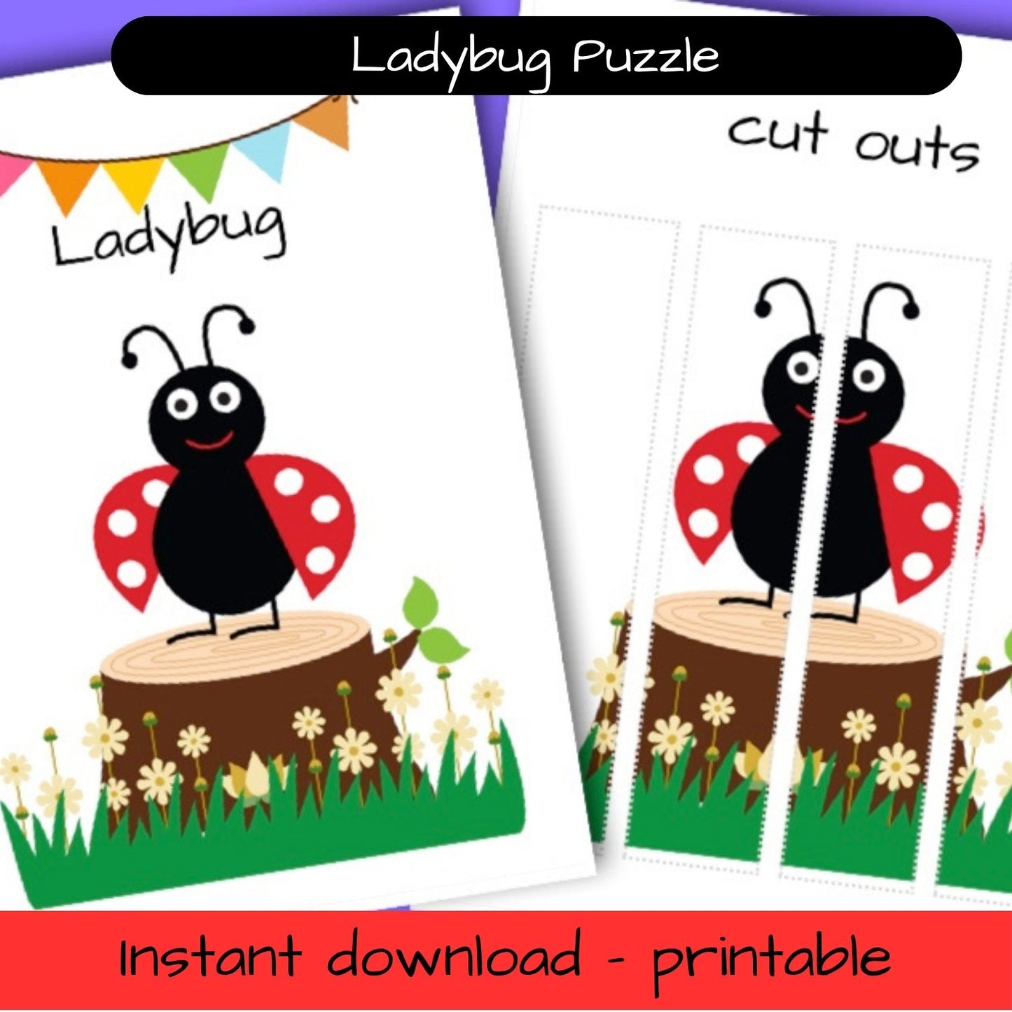 Printable Woodland activity sheet - Ladybug puzzle