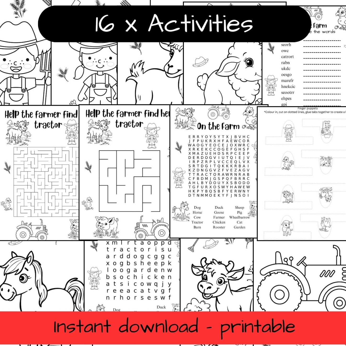 Printable Farm Animals bundle - 16 activities