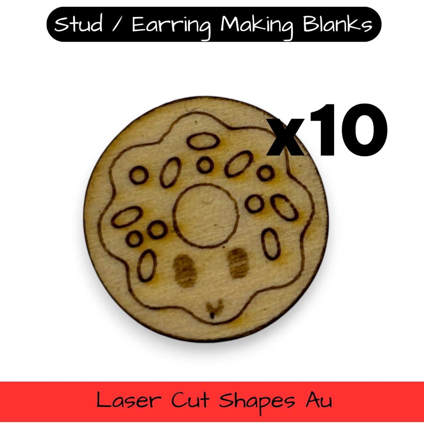 Wooden Food Earring Blanks for DIY Jewellery Making, scrapbooking - Studs - 10pc Laser Cut Set
