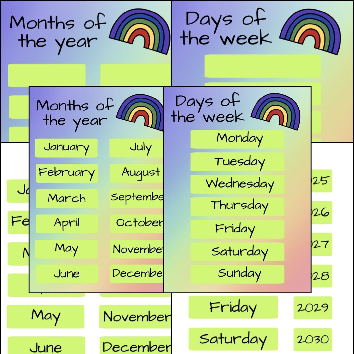 Full set daily visual calendars - days, months, seasons, weather - poster