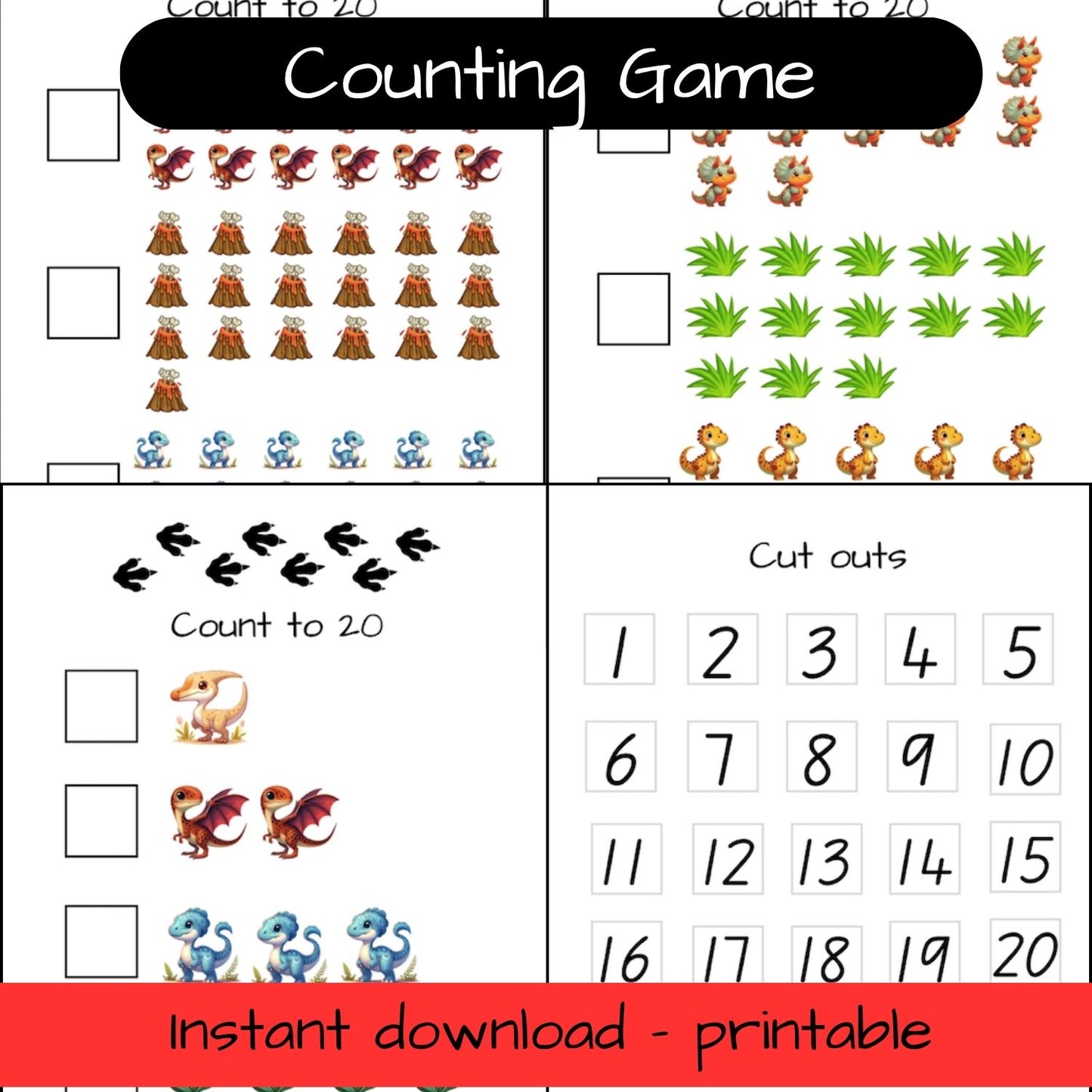 Printable Dinosaur activity sheets - count to 20