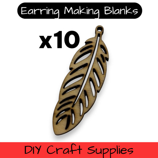 Wooden Feather Earring Blanks for DIY Jewellery Making, dangles - 10pc Laser Cut Pieces