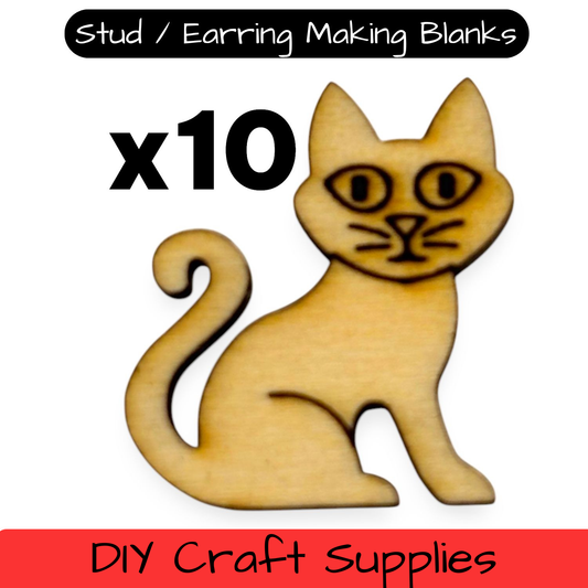 Wooden Animal Earring Blanks for DIY Jewellery Making, scrapbooking - Studs - 10pc Laser Cut Set