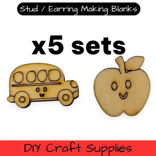 Wooden Teacher Earring Blanks for DIY Jewellery Making, Scrapbooking - Studs - 10pc Laser Cut Set