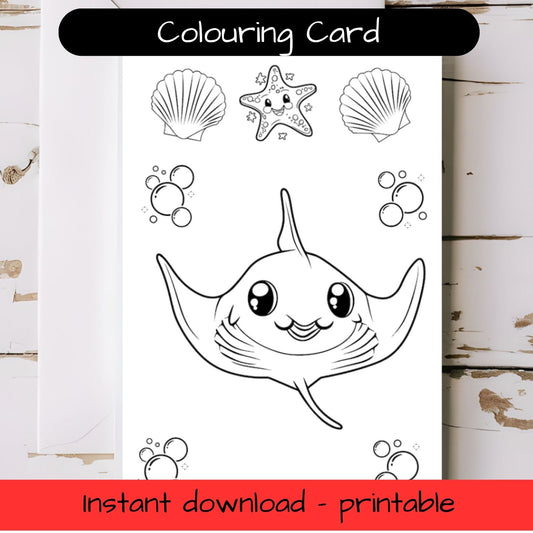 Manta Ray greeting card with envelope - printable