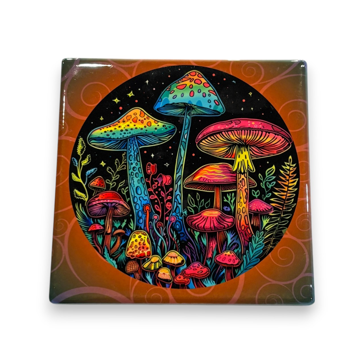 Printed Ceramic Drink Coaster - magic mushroom