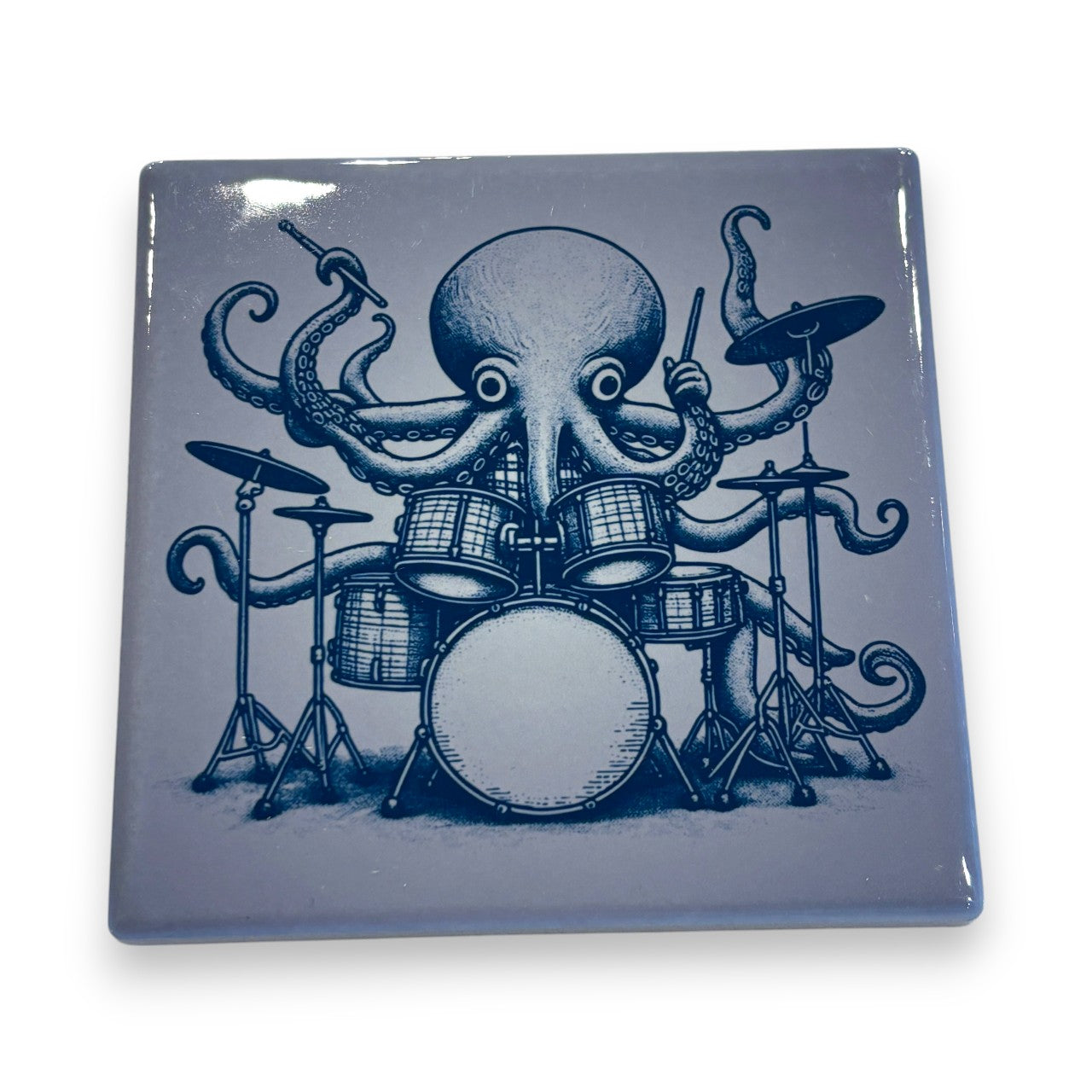 Printed Ceramic Drink Coaster - octopus drummer