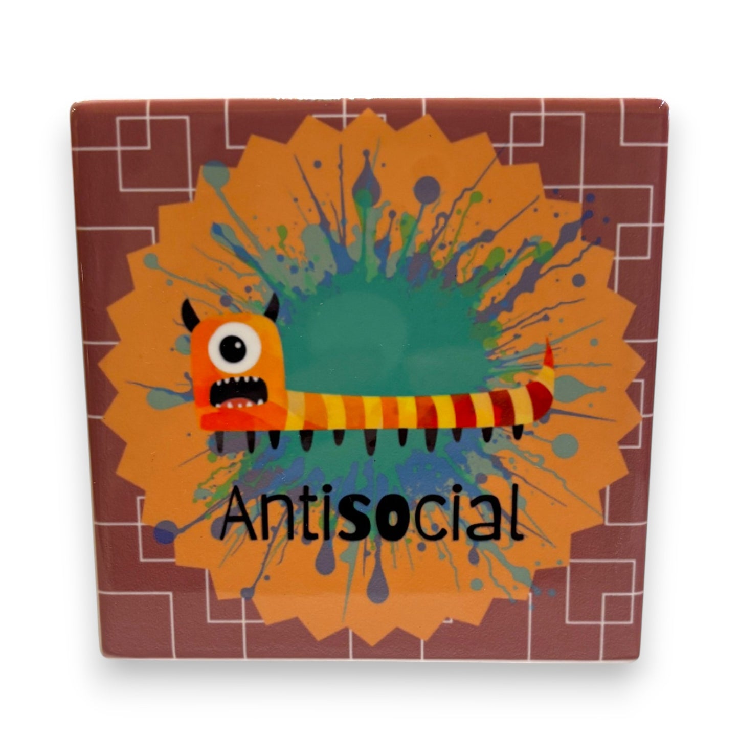 Printed Ceramic Drink Coaster - Antisocial