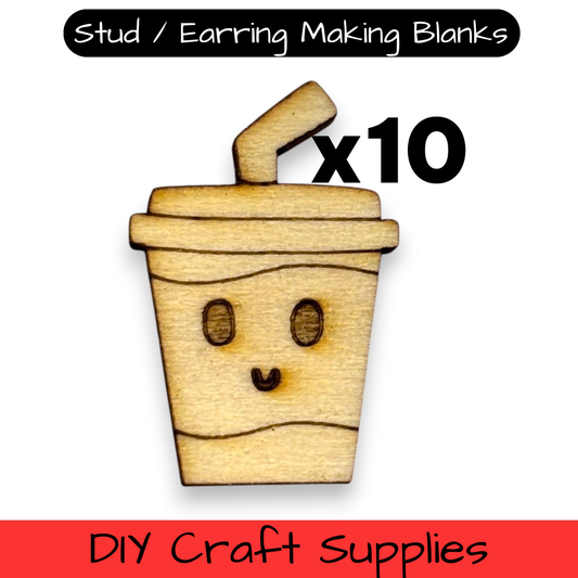 Wooden Food Earring Blanks for DIY Jewellery Making, scrapbooking - Studs - 10pc Laser Cut Pieces