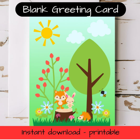 Woodland Animal Greeting card with envelope - printable