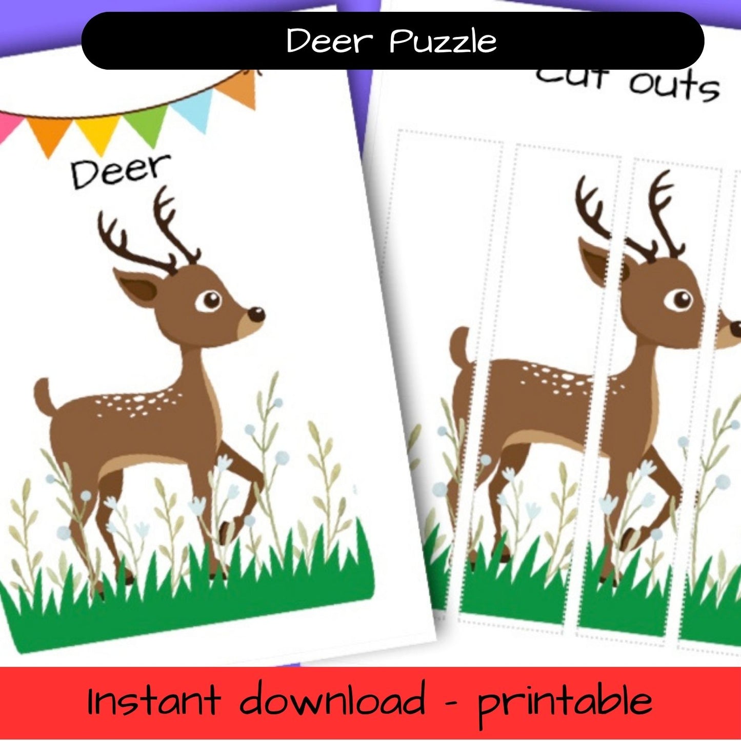 Printable Woodland Animal activity sheets - Deer puzzle