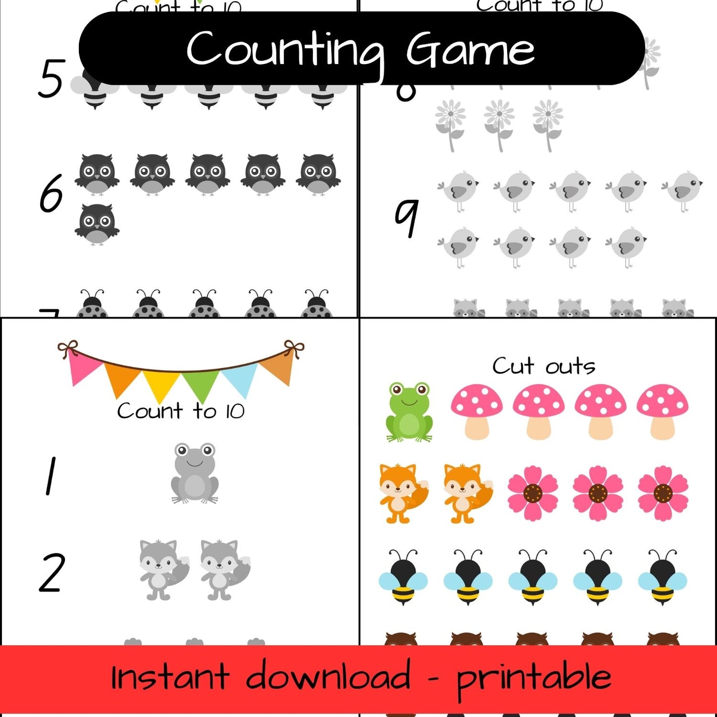 Printable Woodland Animal activity sheets - count to 10
