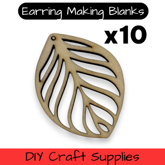 Wooden Leaf Earring Blanks for DIY Jewellery Making, dangles - 10pc Laser Cut Pieces