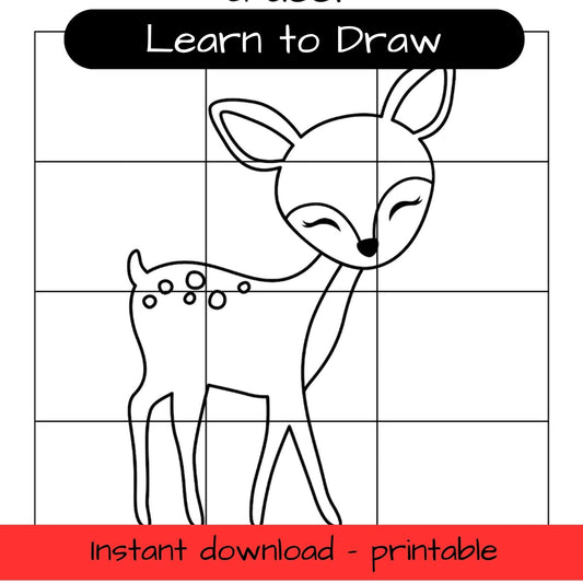 Learn to Draw - Woodland deer - printable grid drawing activity