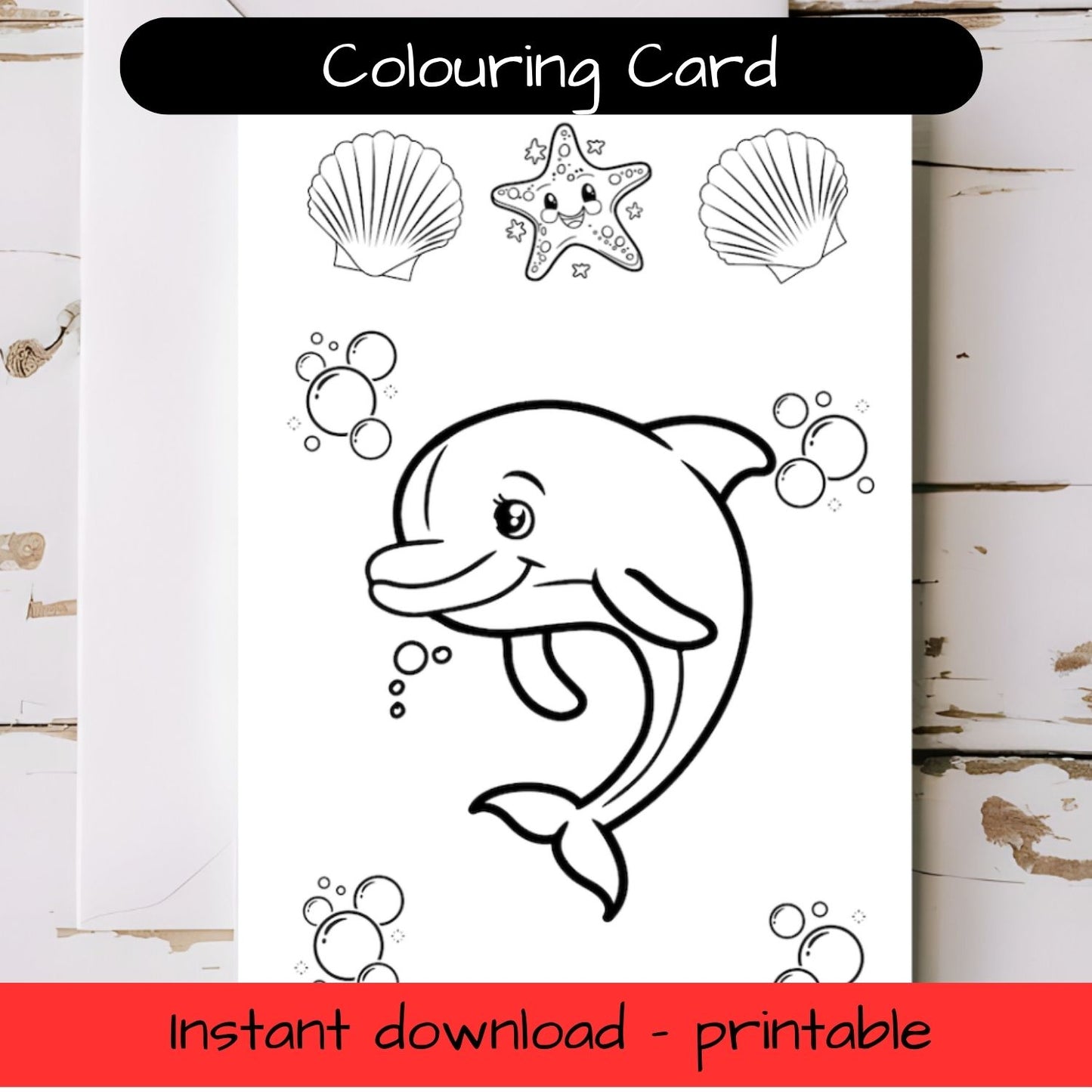 Dolphin greeting card with envelope - printable