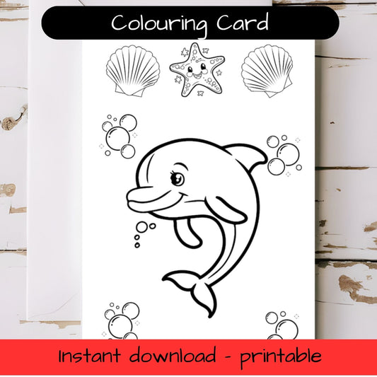 Dolphin greeting card with envelope - printable