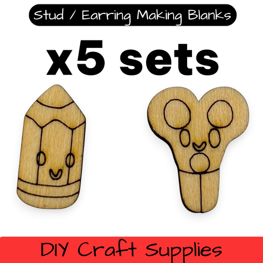 Wooden Teacher Earring Blanks for DIY Jewellery Making, Scrapbooking - Studs - 10pc Laser Cut Set