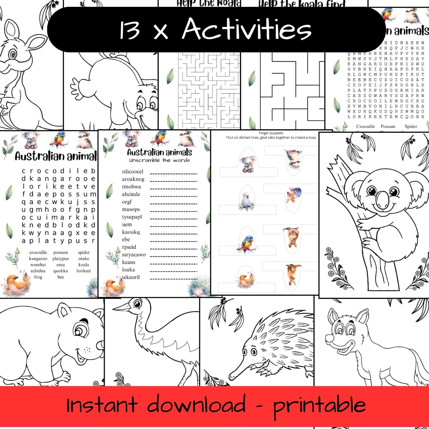 Printable Australian Animals bundle - 13 activities