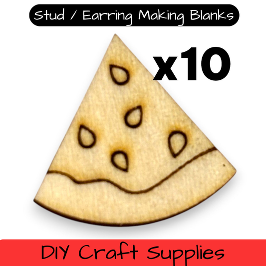 Wooden Watermelon Earring Blanks for DIY Jewellery Making, scrapbooking - Studs - 10pc Laser Cut Pieces