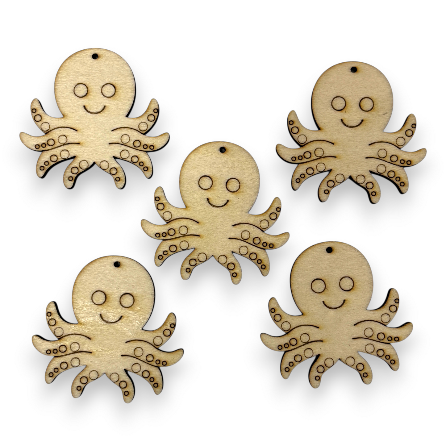 Wooden Octopus Key Ring & Bag Tag Blanks for DIY, Set of 5