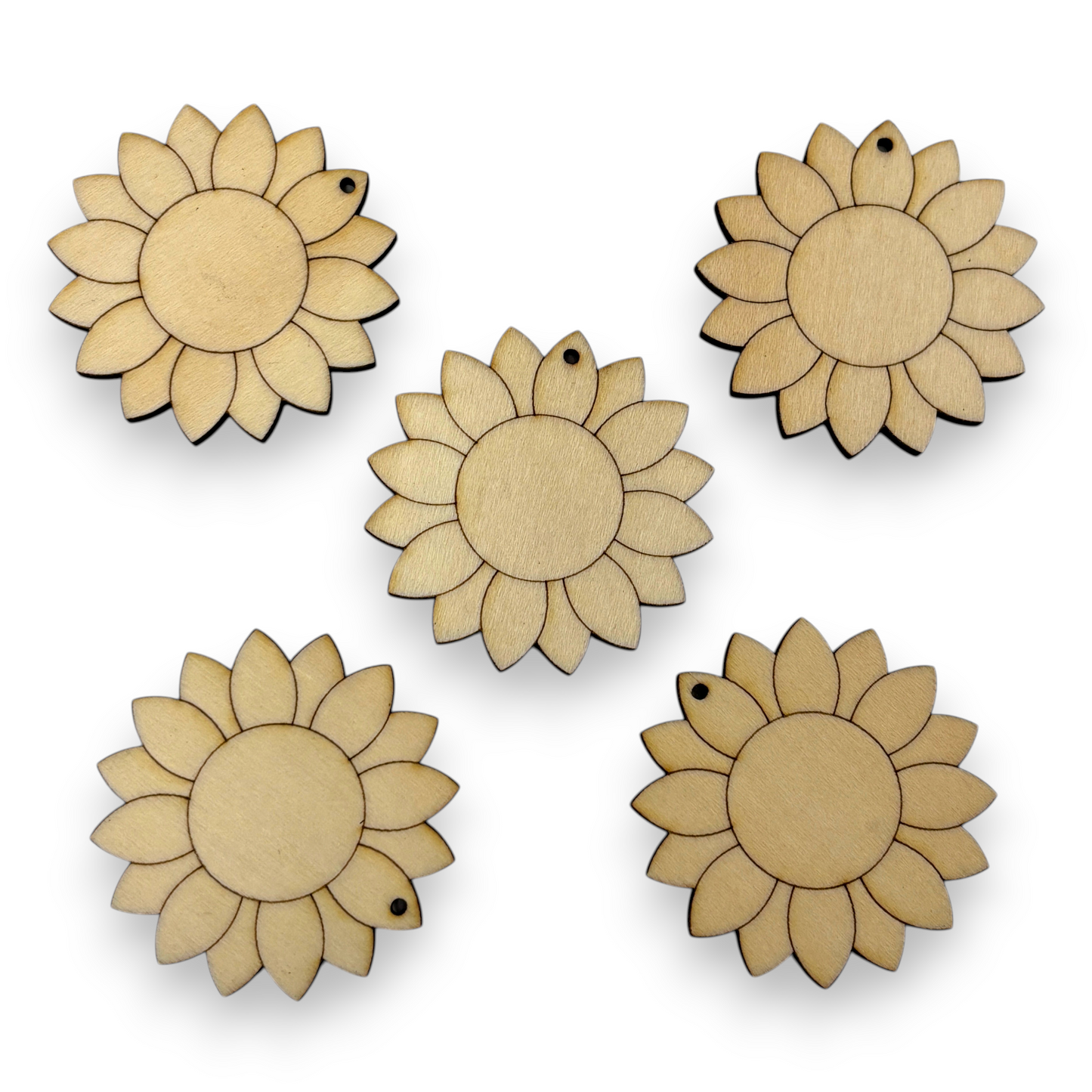 Wooden Flower Key Ring & Bag Tag Blanks for DIY, Set of 5