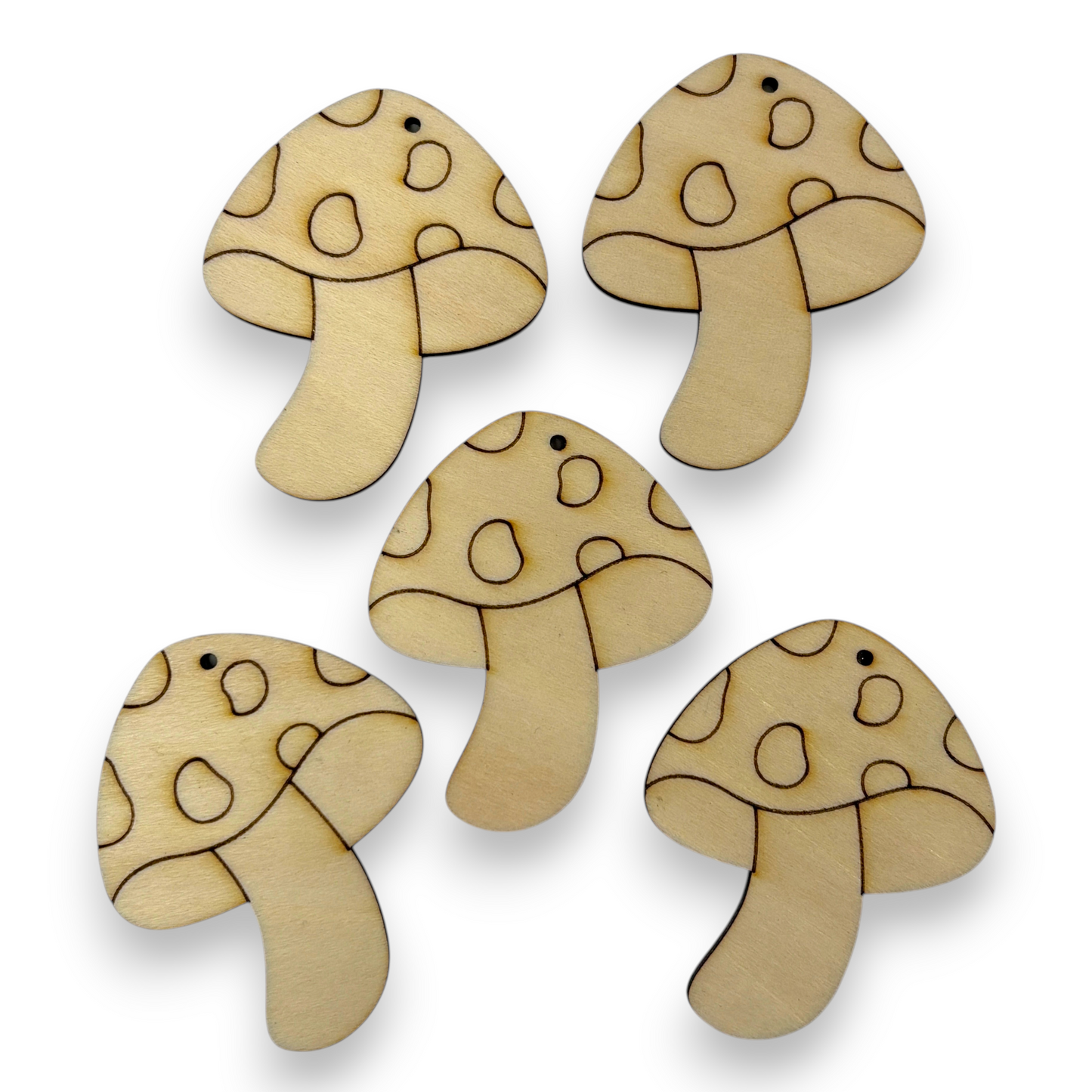 Wooden Mushroom Key Ring & Bag Tag Blanks for DIY, Set of 5