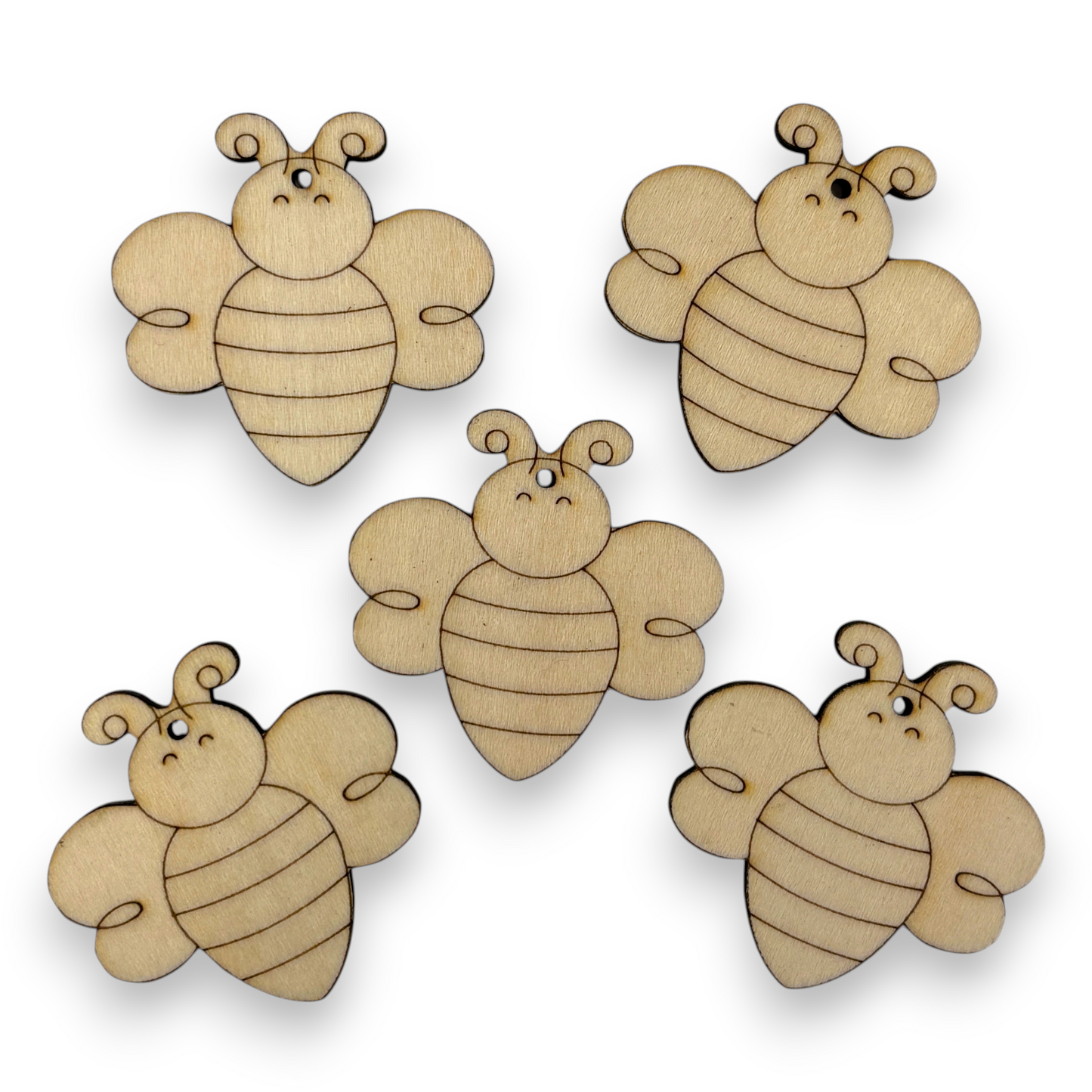 Wooden Bee Key Ring & Bag Tag Blanks for DIY, Set of 5