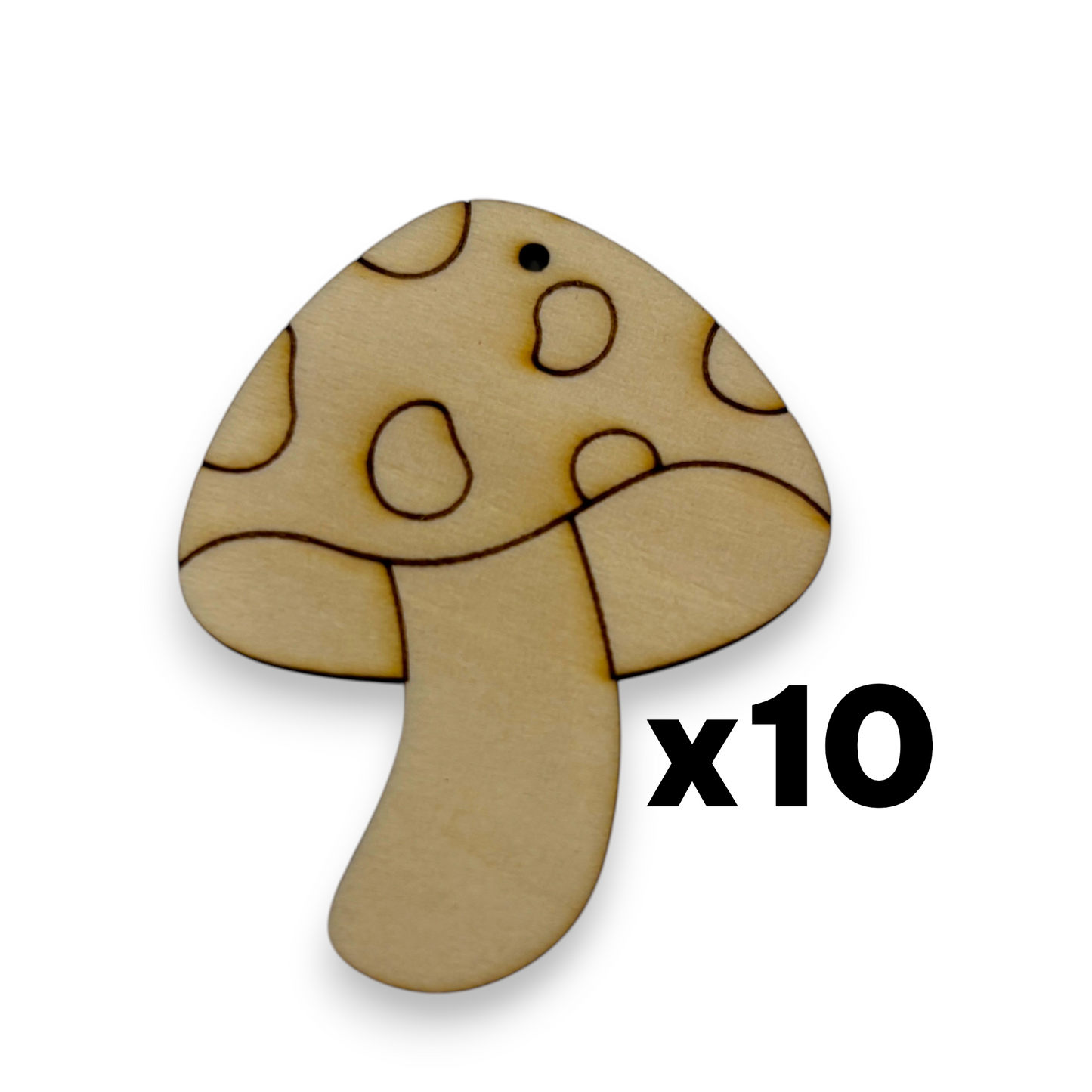 Wooden Mushroom Earring Blanks for DIY Jewellery Making, dangles - 10pc Laser Cut Pieces